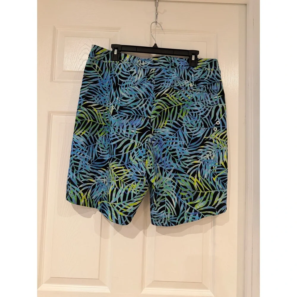American Eagle Mens Tropical Palm Leaf Board Shorts Blue Green Swim Trunks Large